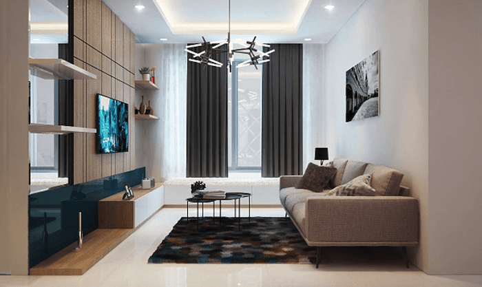 Mẫu phòng khách nhà ống cấp 4 đẹp, thiết kế hiện đại