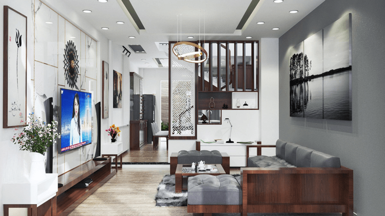 Thiết kế phòng khách nhà ống 5m hiện đại, sang trọng