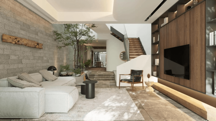 Thiết kế nội thất phòng khách nhà ống 5m hiện đại