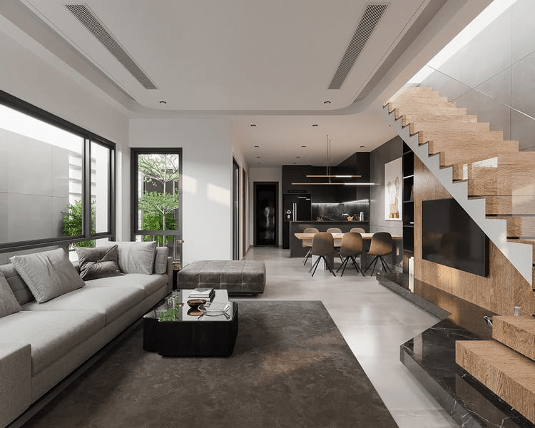 Trang trí phòng khách nhà ống 5m hiện đại, sang trọng