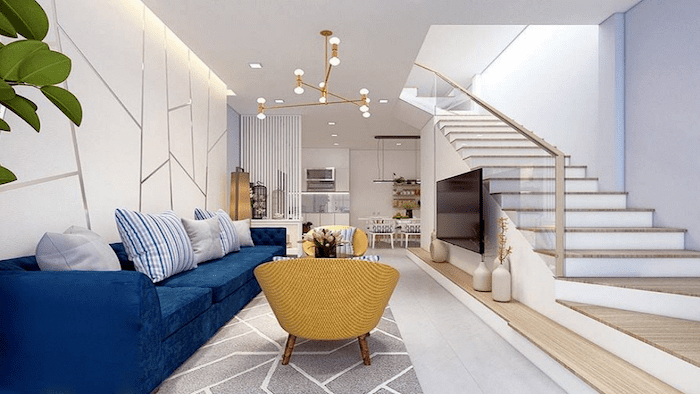 Mẫu phòng khách nhà ống đẹp 4m có cầu thang