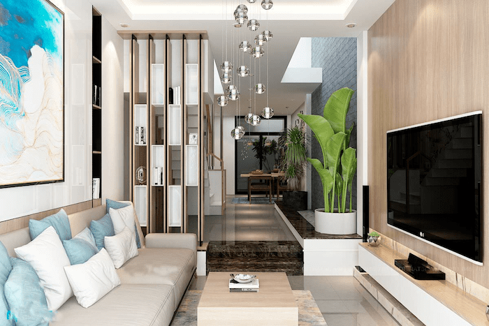 Mẫu phòng khách nhà ống 4m đẹp, đơn giản