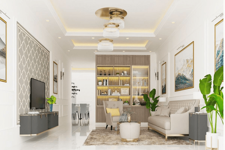 Mẫu phòng khách tân cổ điển nhà ống đẹp mê mẫn