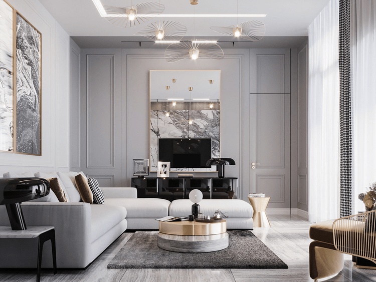 Mẫu phòng khách tân cổ điển chung cư đẹp