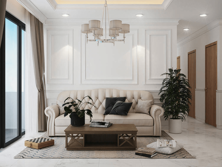 Mẫu phòng khách tân cổ điển chung cư đơn giản, sang trọng