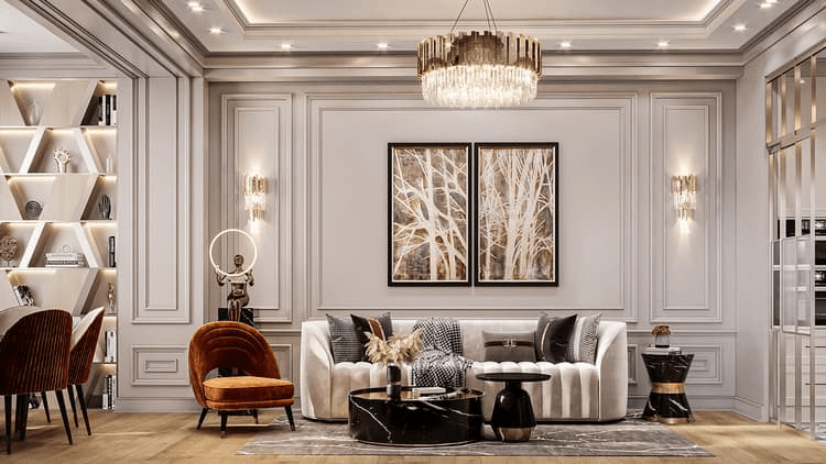 Mẫu phòng khách tân cổ điển diện tích nhỏ, sang trọng