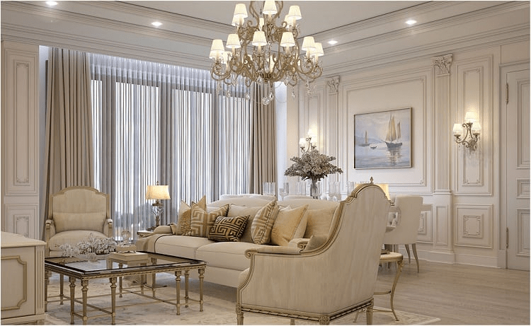 Mẫu phòng khách tân cổ điển diện tích nhỏ đẹp