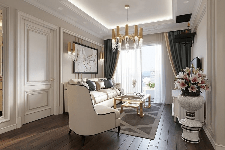 Mẫu trang trí phòng khách tân cổ điển diện tích nhỏ