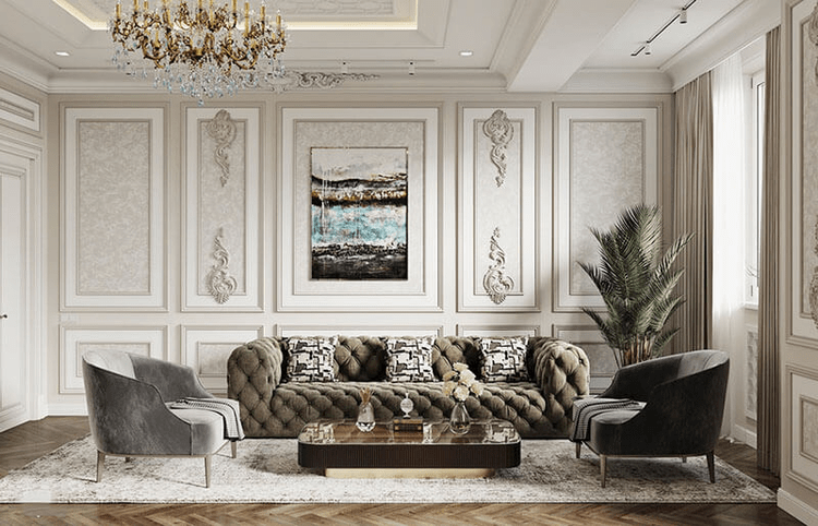 Trang trí tường phòng khách tân cổ điển