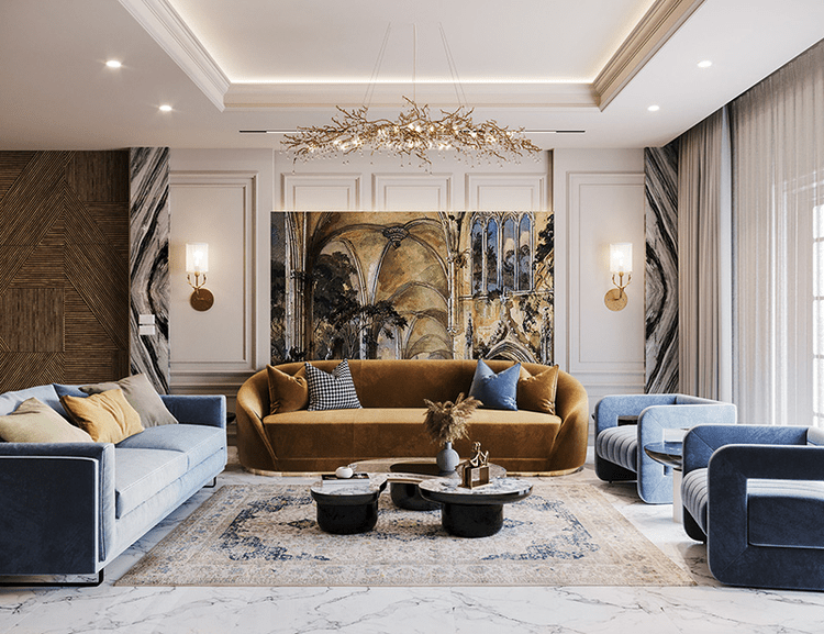 Mẫu thiết kế phòng khách tân cổ điển đơn giản