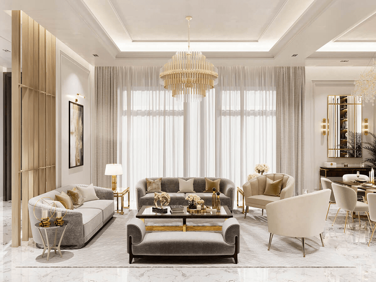 Mẫu phòng khách tân cổ điển đẹp, lộng lẫy