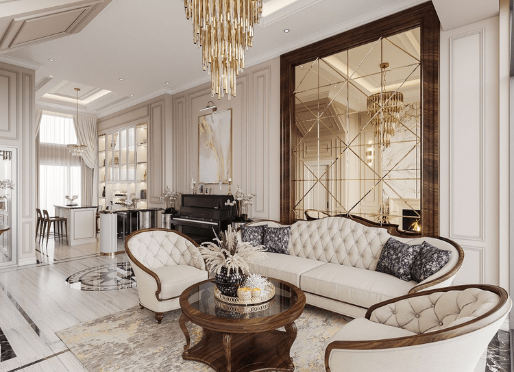 Mẫu phòng khách tân cổ điển nhà ống sang trọng nhất