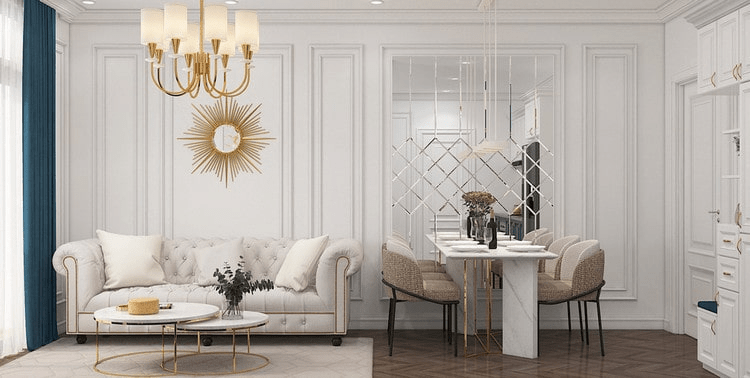 Mẫu phòng khách tân cổ điển nhà ống lộng lẫy, đẹp mê mẩn