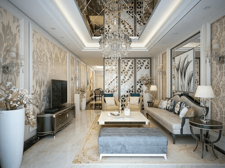 Mẫu phòng khách tân cổ điển nhà ống Châu Âu