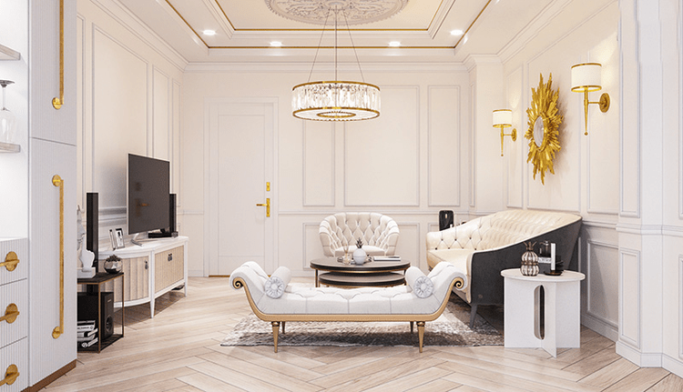 Mẫu phòng khách tân cổ điển nhà ống 4x6m đẹp