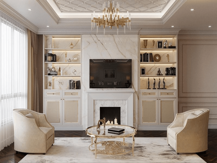 Mẫu phòng khách tân cổ điển nhà ống 5x5m đẹp