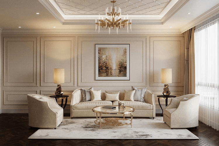 Mẫu phòng khách tân cổ điển nhà ống đẹp lộng lẫy