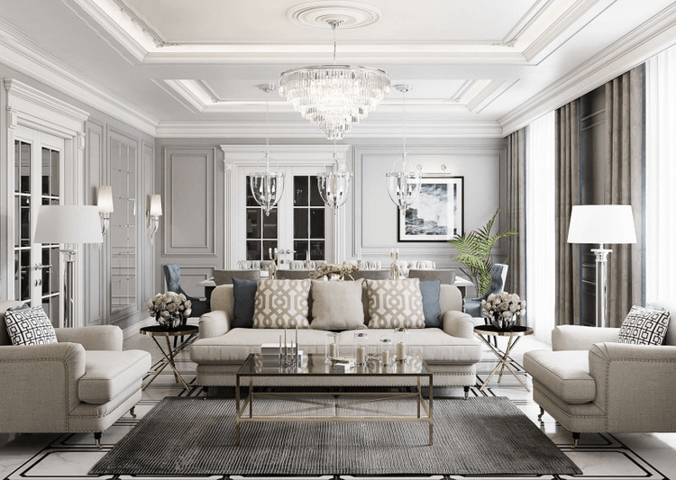 Mẫu phòng khách tân cổ điển nhà ống đẹp, trang nhã, lịch lãm