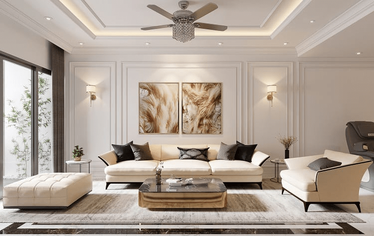 Mẫu thiết kế phòng khách tân cổ điển nhà ống đơn giản