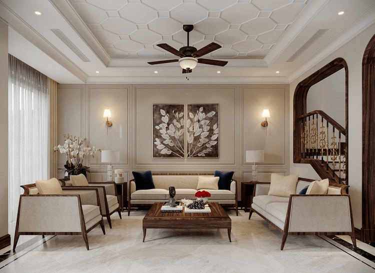 Mẫu thiết kế phòng khách tân cổ điển nhà ống đẹp, đơn giản