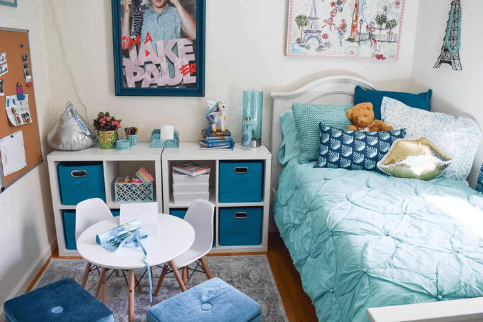 Mẫu phòng ngủ cho bé gái màu xanh