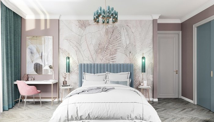 Phòng ngủ tân cổ điển với tranh vẽ trên tường độc đáo