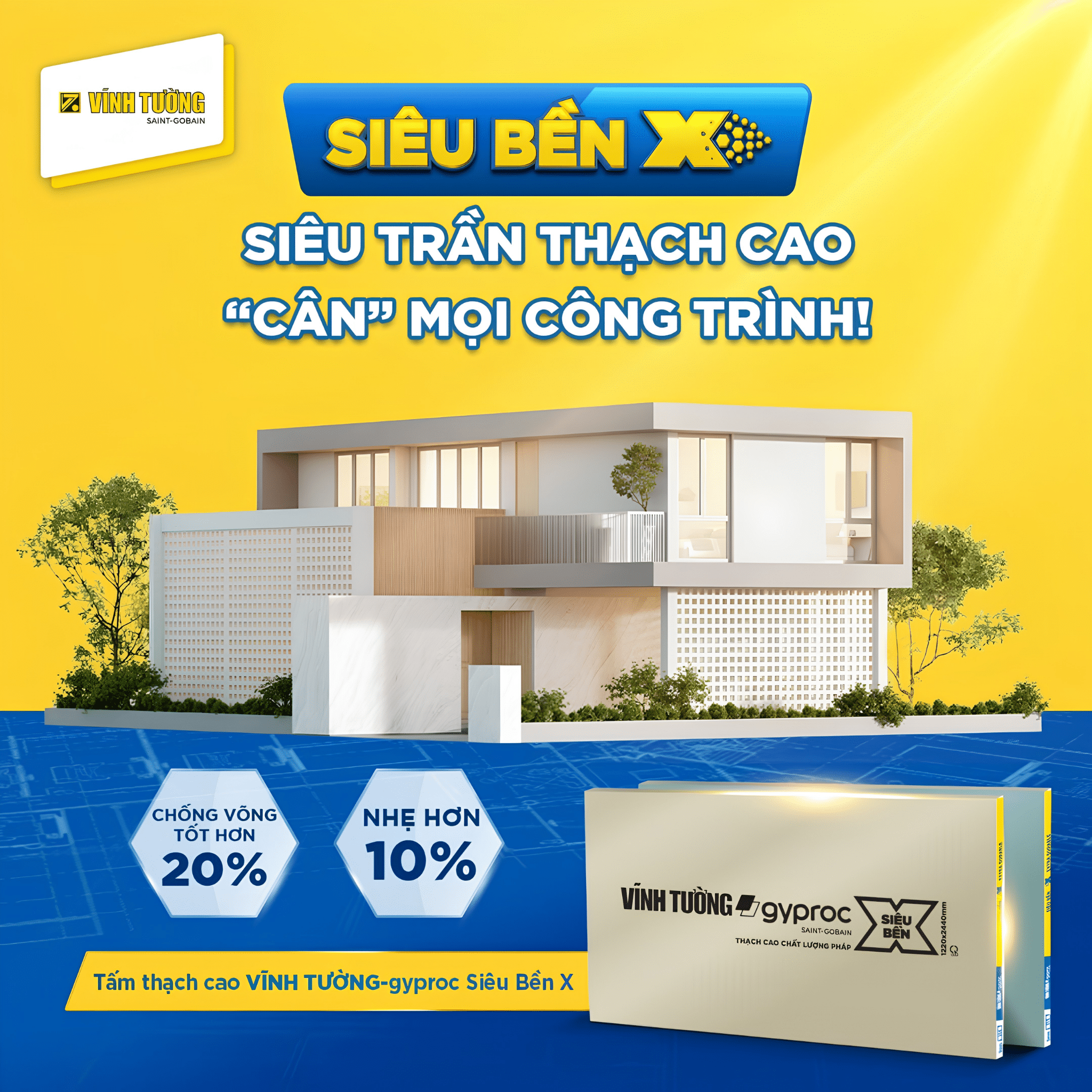 Tấm thạch cao nhẹ, chống võng tốt, phù hợp phân chia không gian trong nhà 2 tầng.