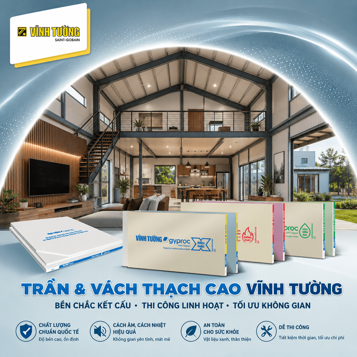 Tấm thạch cao Vĩnh Tường được nhiều gia đình sử dụng