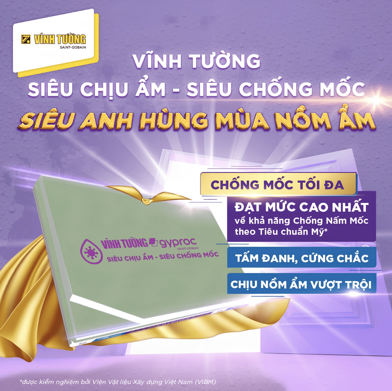Tấm thạch cao Vĩnh Tường siêu chịu ẩm giúp hạn chế tình trạng ẩm mốc