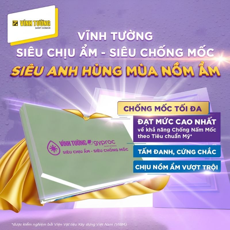 Tấm thạch cao Vĩnh Tường Siêu chịu ẩm - Siêu chống mốc là giải pháp phù hợp cho khu vực nhà vệ sinh