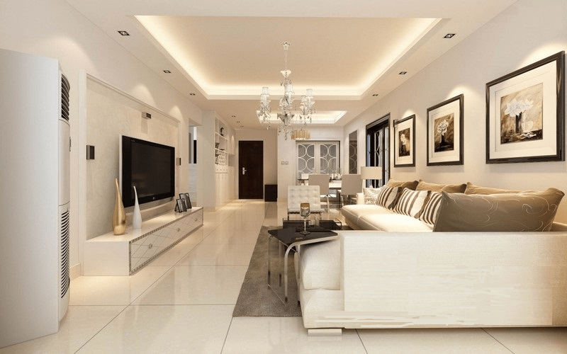 Mẫu trần thạch cao phòng khách hình chữ nhật cho nhà ống