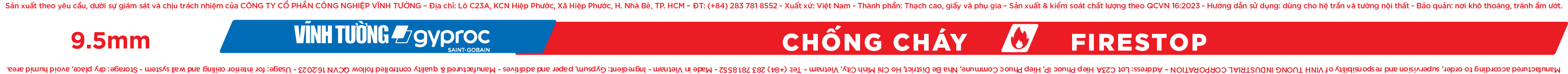 Nhận diện biên tấm thạch cao VĨNH TƯỜNG-gyproc Chống Cháy: