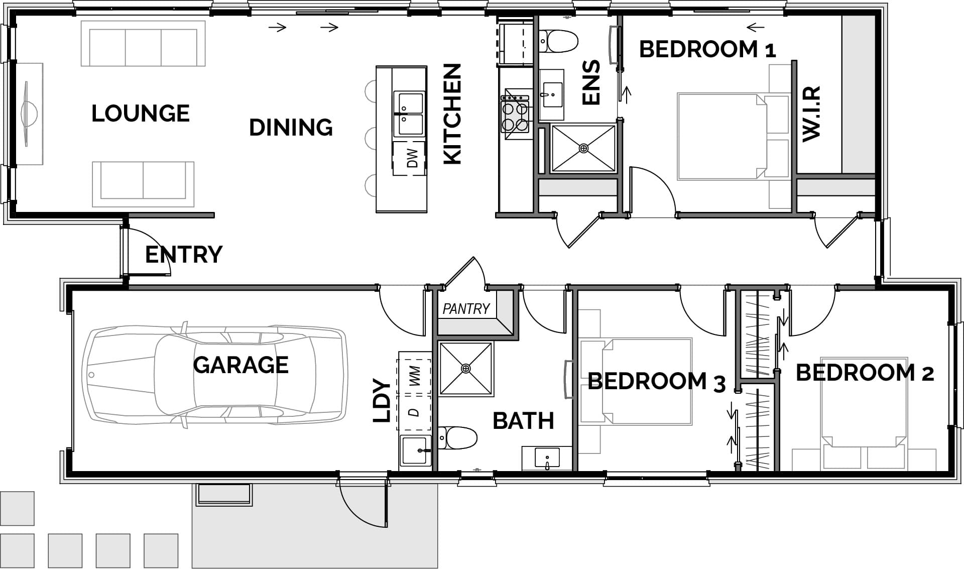 Tham khảo bố trí công năng nhà cấp 4 3 phòng ngủ 100m2