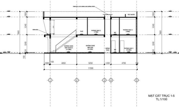 Tham khảo mẫu thiết kế nhà ống 2 tầng 5x20 đẹp, không gian và vị trí các phòng công năng rất hợp lý