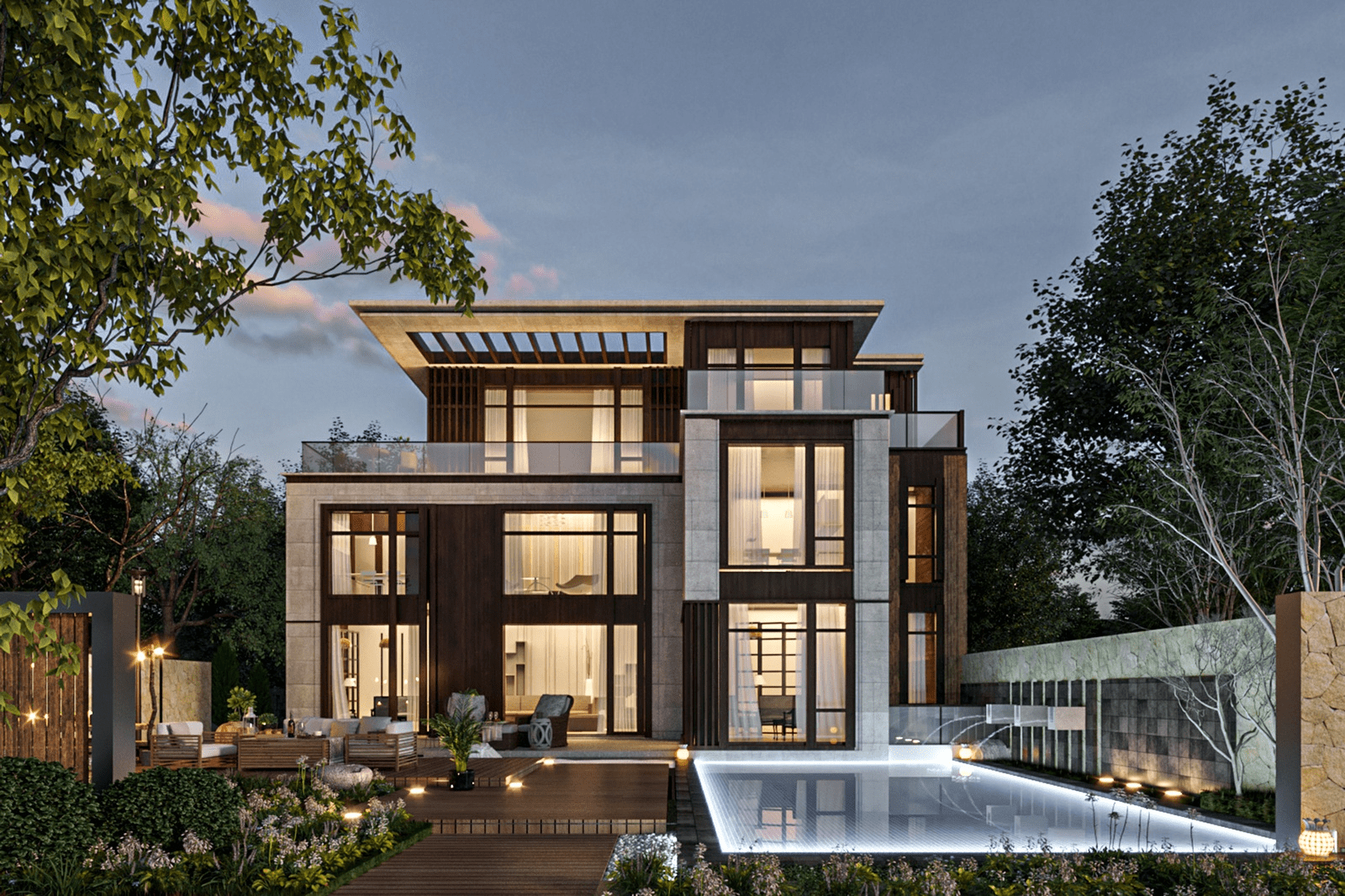 Mẫu thiết kế biệt thự hiện đại có bể bơi với tính thẩm mỹ cao