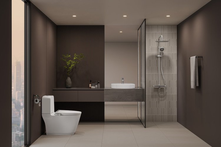 thiết kế nhà vệ sinh và nhà tắm riêng tối giản, tinh tế