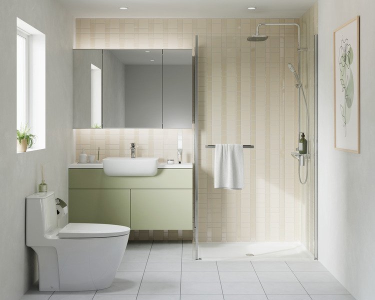 thiết kế nhà vệ sinh và nhà tắm riêng nhẹ nhàng, tiện nghi