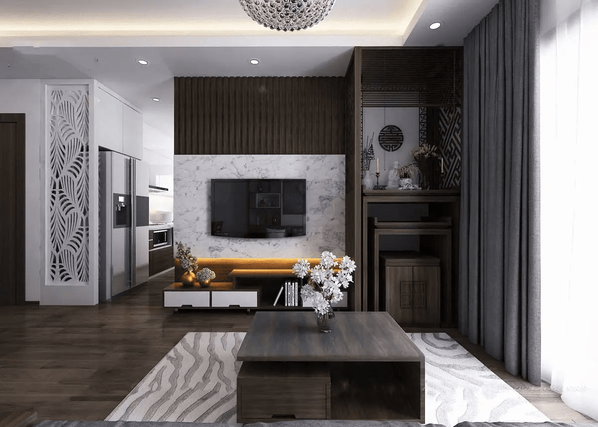 Thiết kế nội thất phòng khách chung cư nhỏ đẹp, tối ưu diện tích, tiện nghi