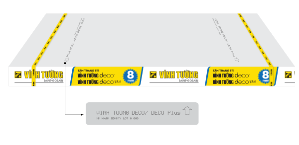 Thông tin nhận diện sản phẩm tấm trang trí trên nền thạch cao vĩnh tường gyproc