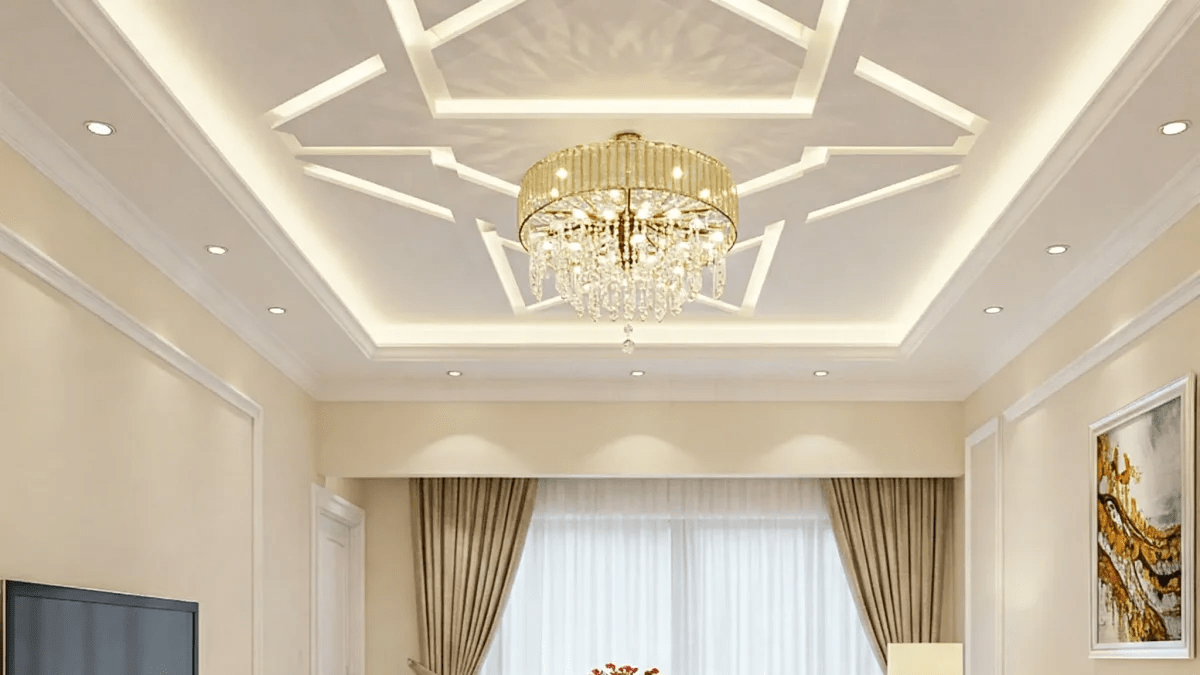 Trần thạch cao chìm giật cấp kết hợp với đèn chùm trong suốt