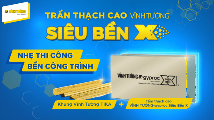 Trần thạch cao Vĩnh Tường cho phòng khách nhà gác lửng