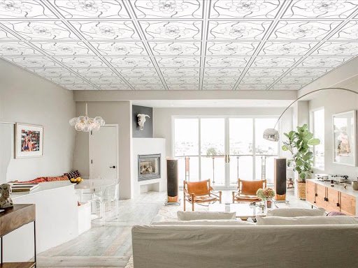 trần thả thạch cao phòng khách đơn giản