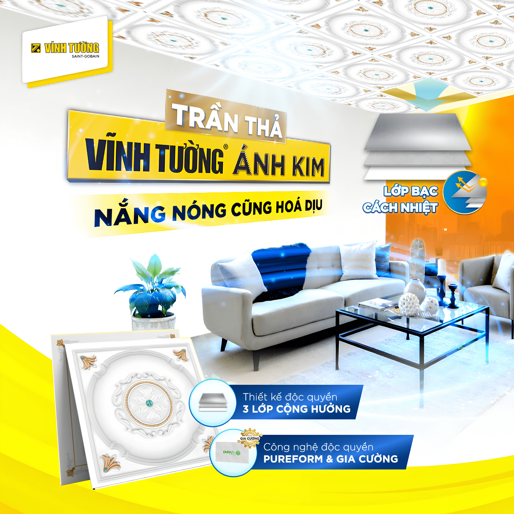 Trần thả Vĩnh Tường Ánh Kim giúp giảm nhiệt đến 5°C, phù hợp cho nhà cấp 4 cần tăng khả năng chống nóng và hoàn thiện không gian đẹp mắt 