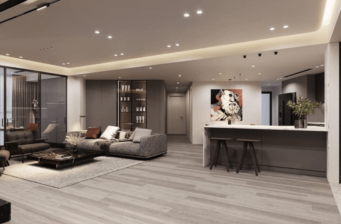 Mẫu trần thạch cao phẳng kết hợp với hệ thống đèn led