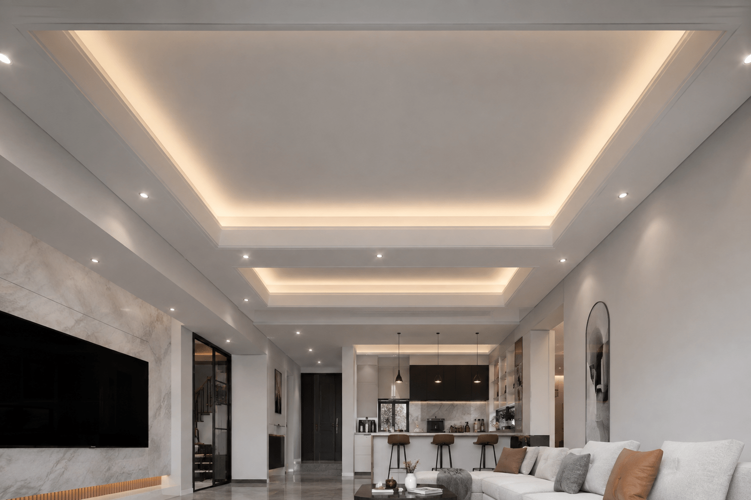 Trần thạch cao giật cấp hở với kích thước chuẩn, đẹp và sang