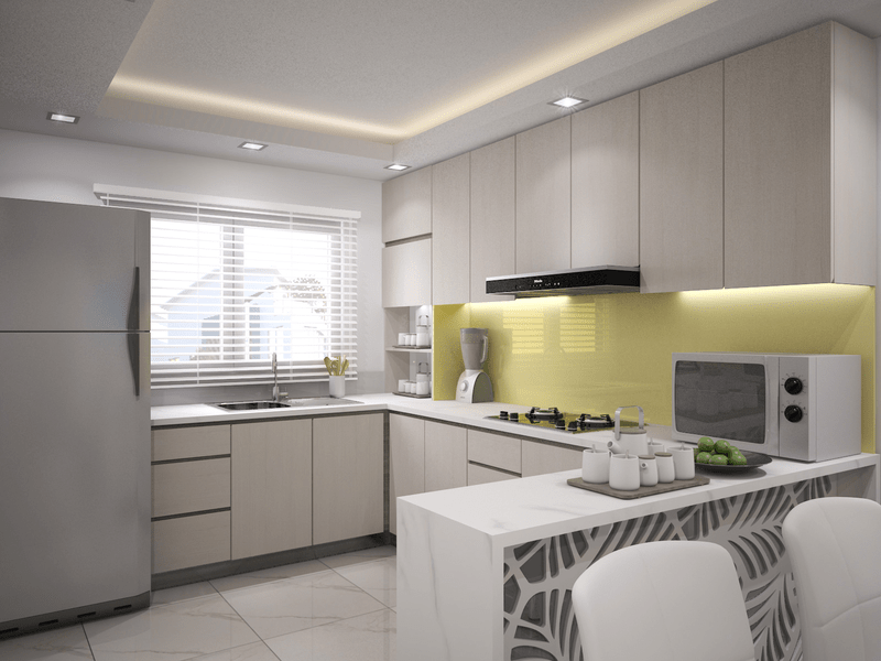 trần thạch cao hình chữ nhật giúp cơi nới không gian bếp hơn