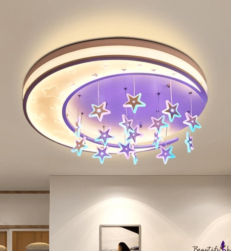 Mẫu trần thạch cao hình ngôi sao đẹp, kết hợp hệ thống đèn chiếu sáng lung linh phòng ngủ nhỏ 10m2