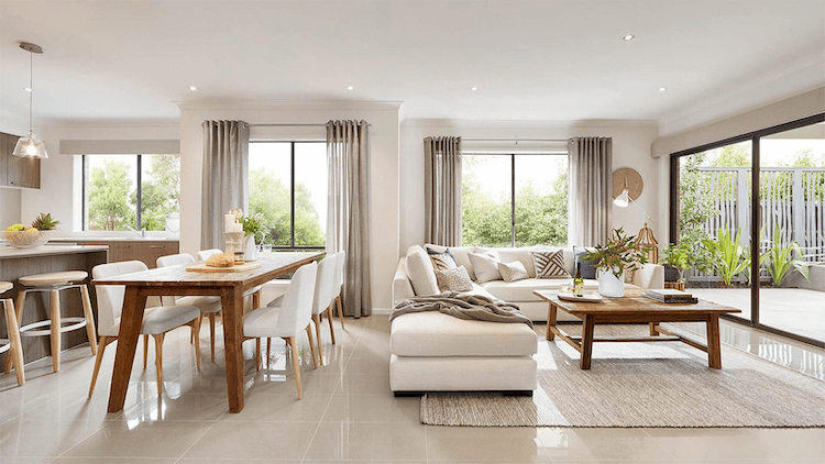 Mẫu trần thạch cao phòng khách liền bếp đẹp, hiện đại