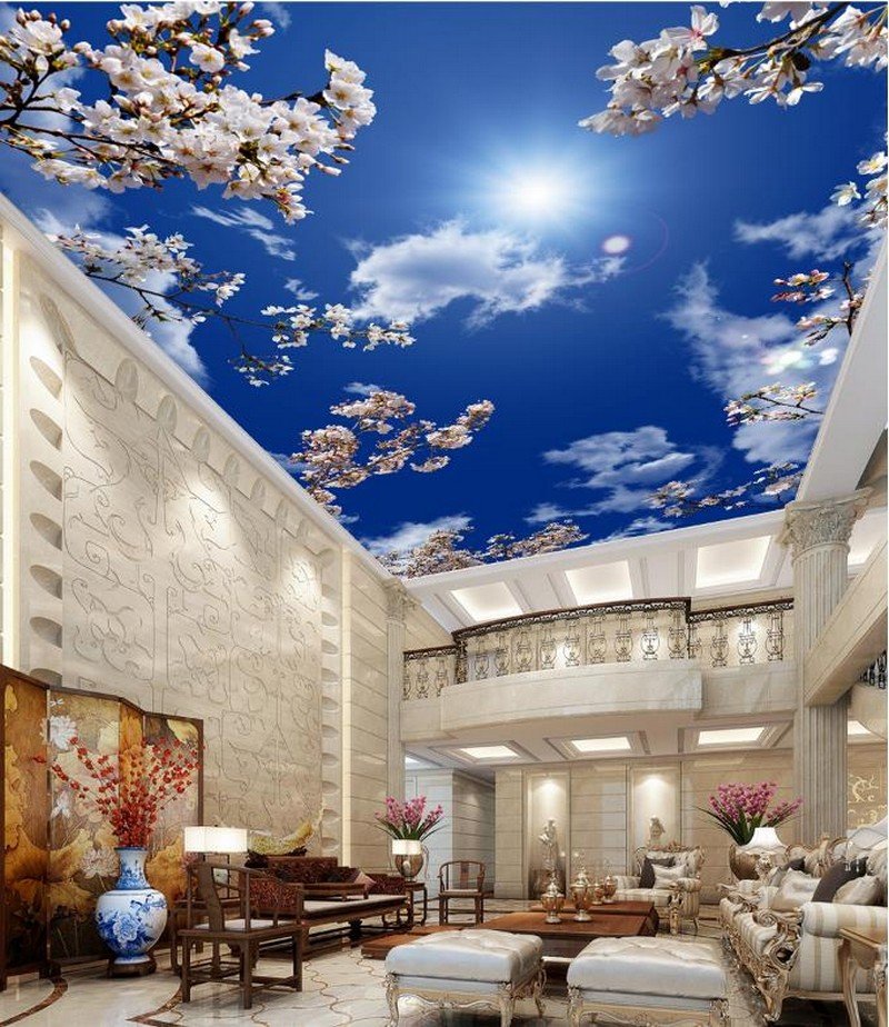 Mẫu trần thạch cao màu xanh dương phòng khách đẹp (Nguồn: Sưu tầm)