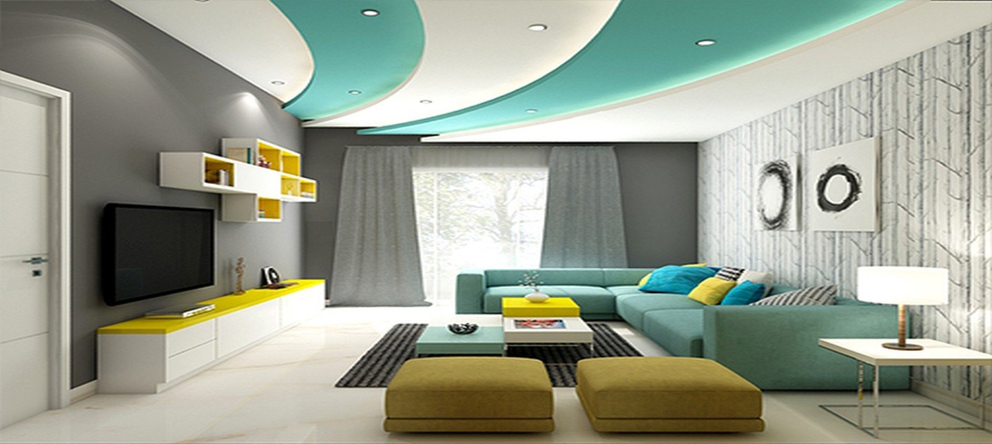 Trần thạch cao phòng khách màu xanh lá cây tươi mát (Nguồn: Sưu tầm)